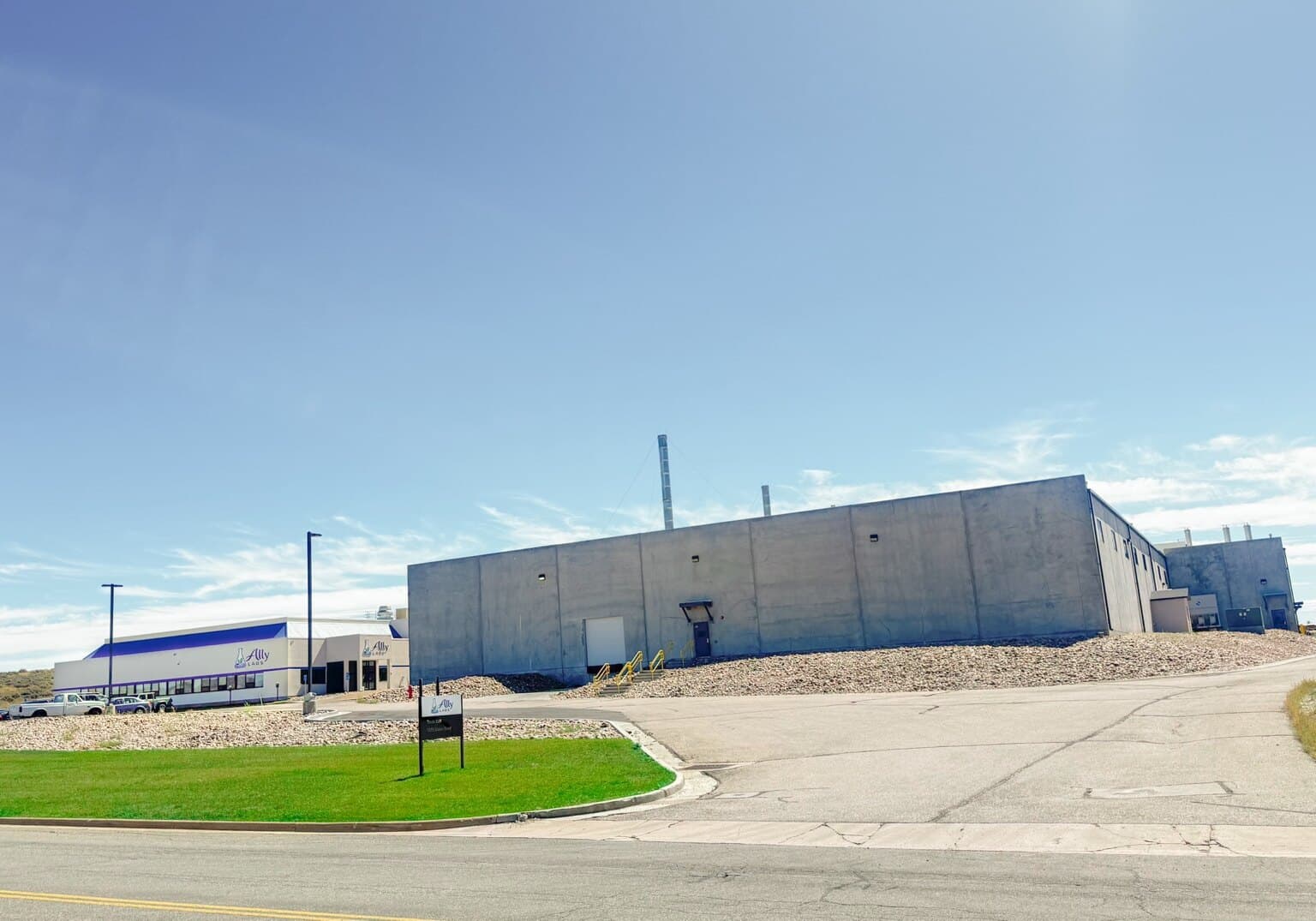 Ally Labs manufacturing facility exterior in Evanston, Wyoming