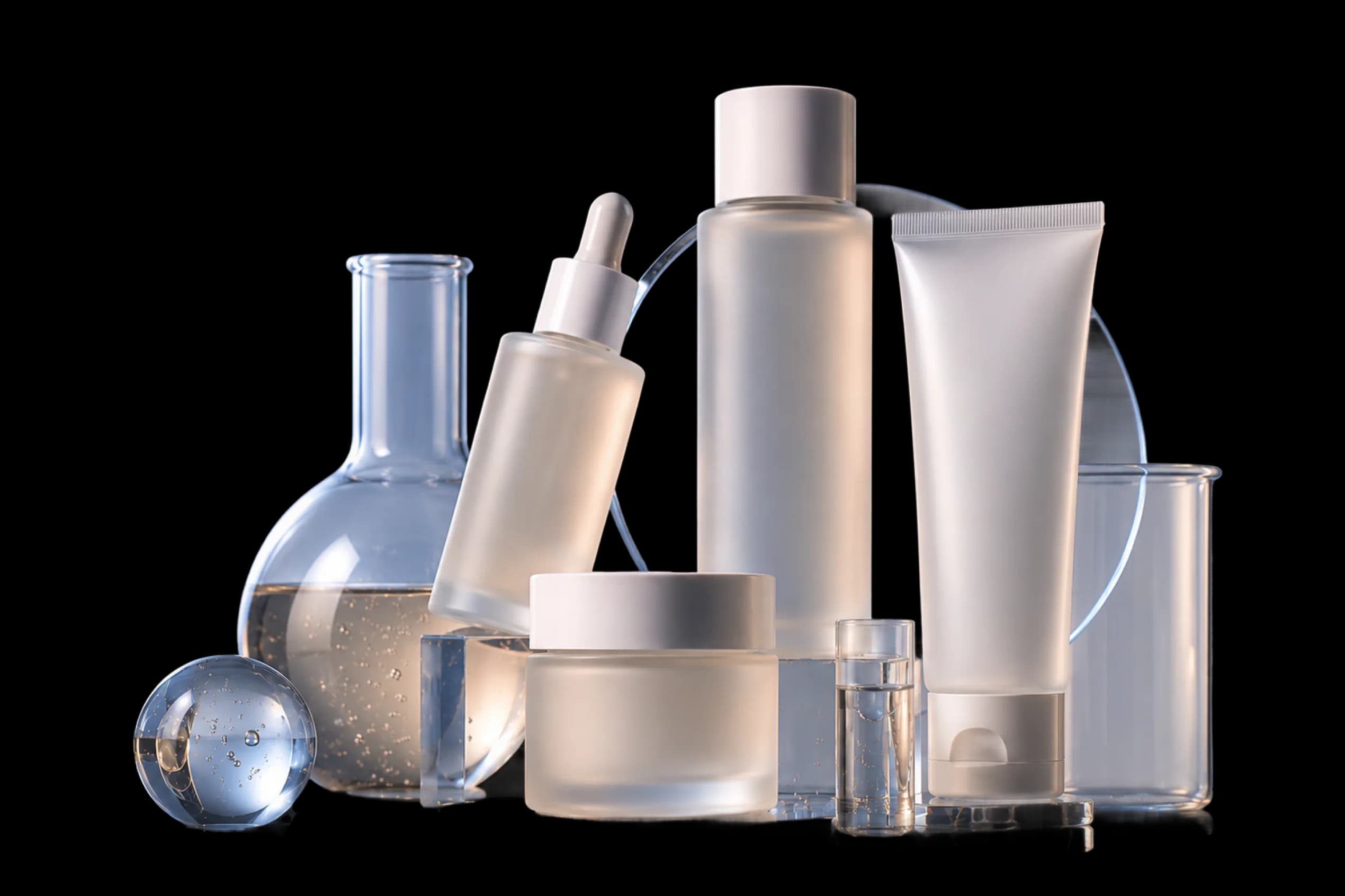 Ally Labs lab glassware and product render
