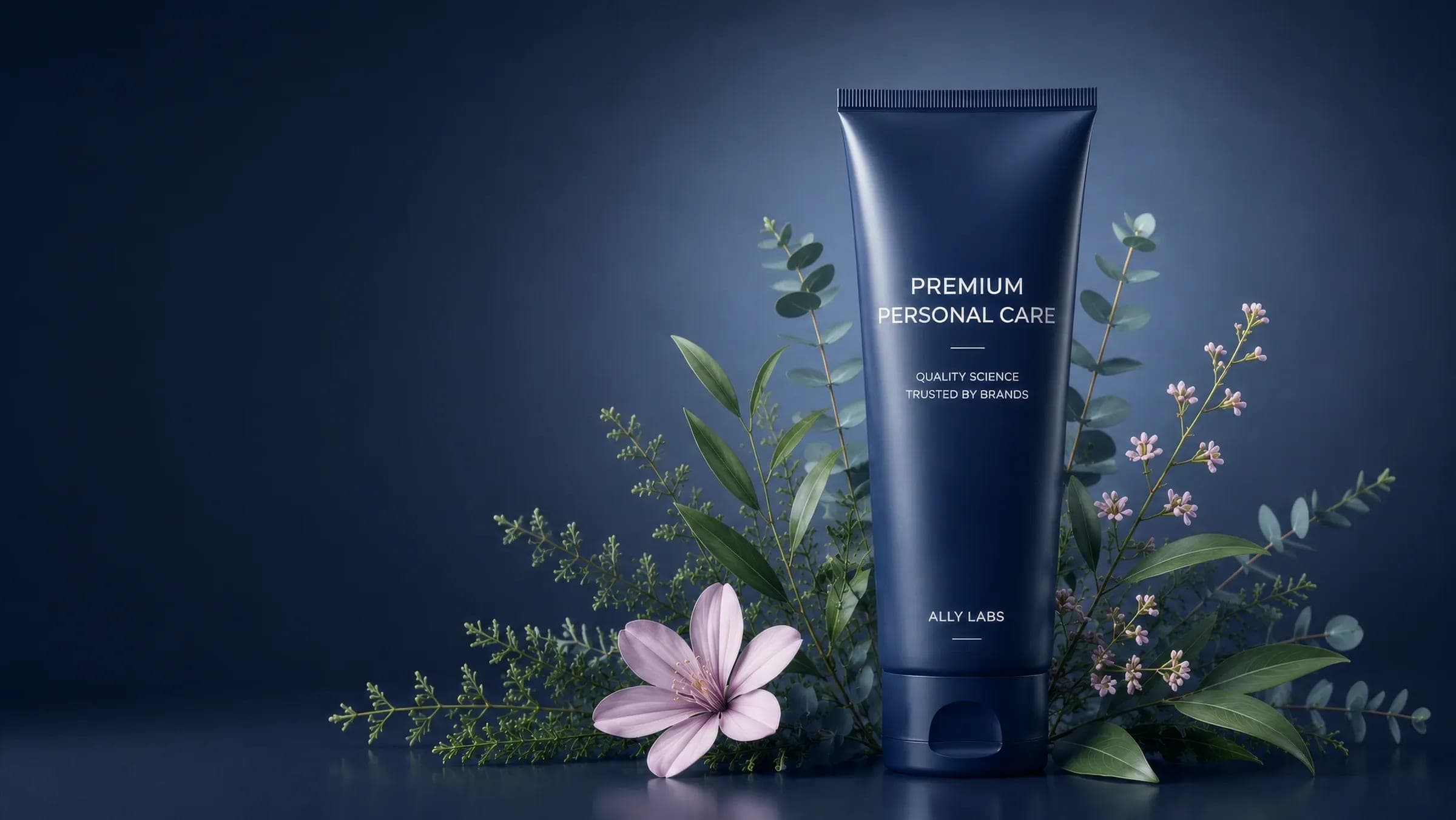 A personal care tube with botanicals, representing Ally Labs formulation and manufacturing.